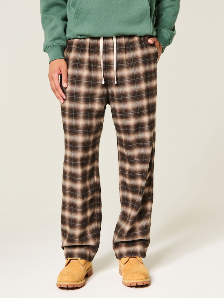Hollister Brown Flannel Plaid Baggy Pyjama Bottoms - Image 2 of 5