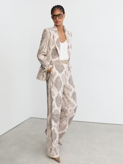 Reiss Ivory/Grey Elyna Snake-Print Flared-Leg Trousers - Image 1 of 7
