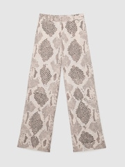 Reiss Ivory/Grey Elyna Snake-Print Flared-Leg Trousers - Image 2 of 7