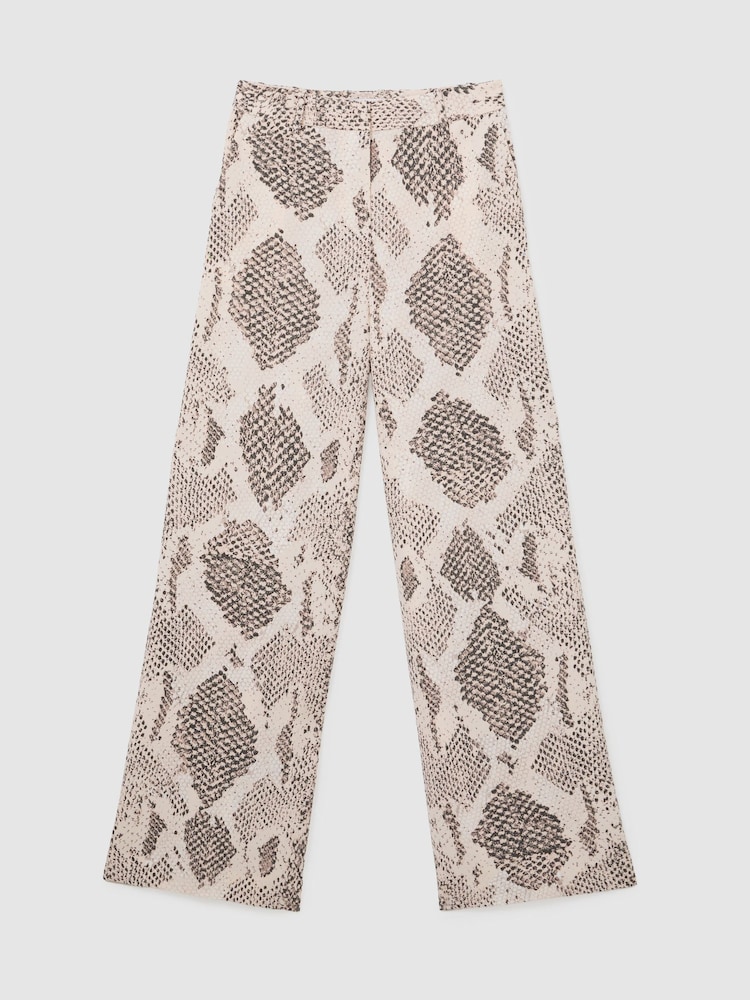 Reiss Ivory/Grey Elyna Snake-Print Flared-Leg Trousers - Image 2 of 7 Reiss Ivory/Grey Elyna Snake-Print Flared-Leg Trousers - Image 2 of 7