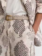 Reiss Ivory/Grey Elyna Snake-Print Flared-Leg Trousers - Image 3 of 7