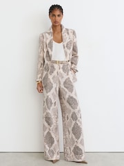Reiss Ivory/Grey Elyna Snake-Print Flared-Leg Trousers - Image 4 of 7