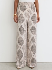 Reiss Ivory/Grey Elyna Snake-Print Flared-Leg Trousers - Image 5 of 7
