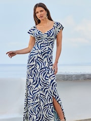 Sosandar Blue Shirred Detail Fit And Flare Dress - Image 3 of 5