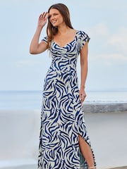 Sosandar Blue Shirred Detail Fit And Flare Dress - Image 4 of 5