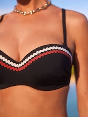 Black/Red/Ecru Shaping Wired Bandeau Bikini Top - Image 6 of 8