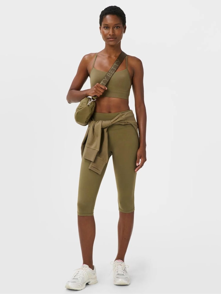 Sweaty Betty Khaki Green Spirit Restored Seamless Yoga Bra - Image 2 of 6