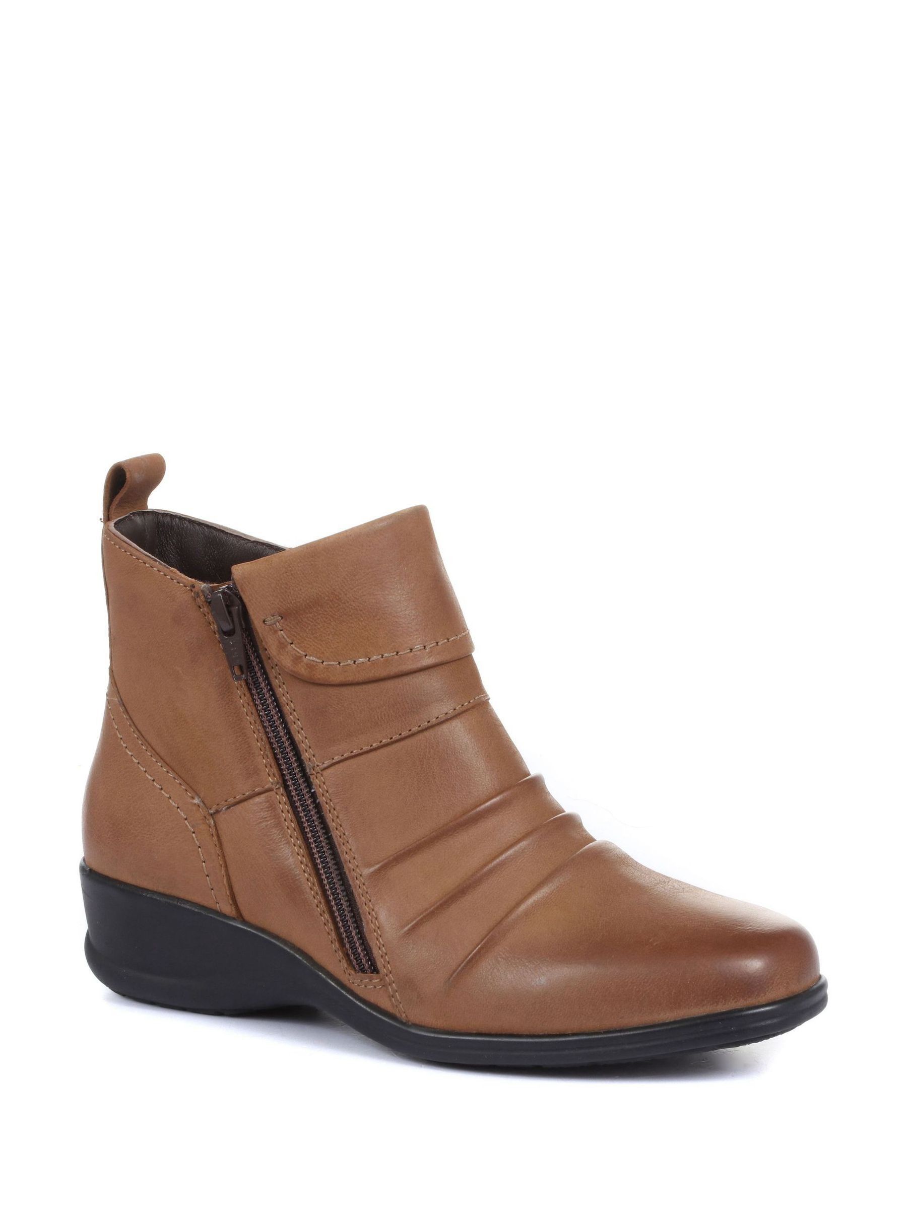 Pavers Tan Ladies Dual Zip Leather Ankle Boots
