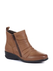 Pavers Tan Ladies Dual Zip Leather Ankle Boots - Image 2 of 7