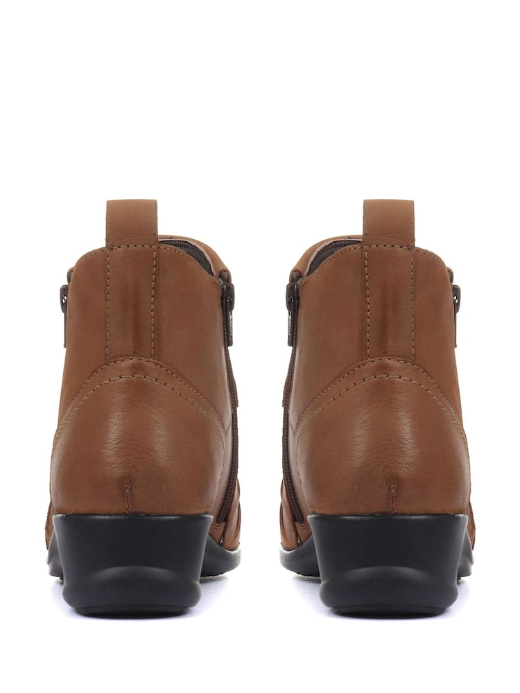 Pavers Tan Ladies Dual Zip Leather Ankle Boots - Image 3 of 7