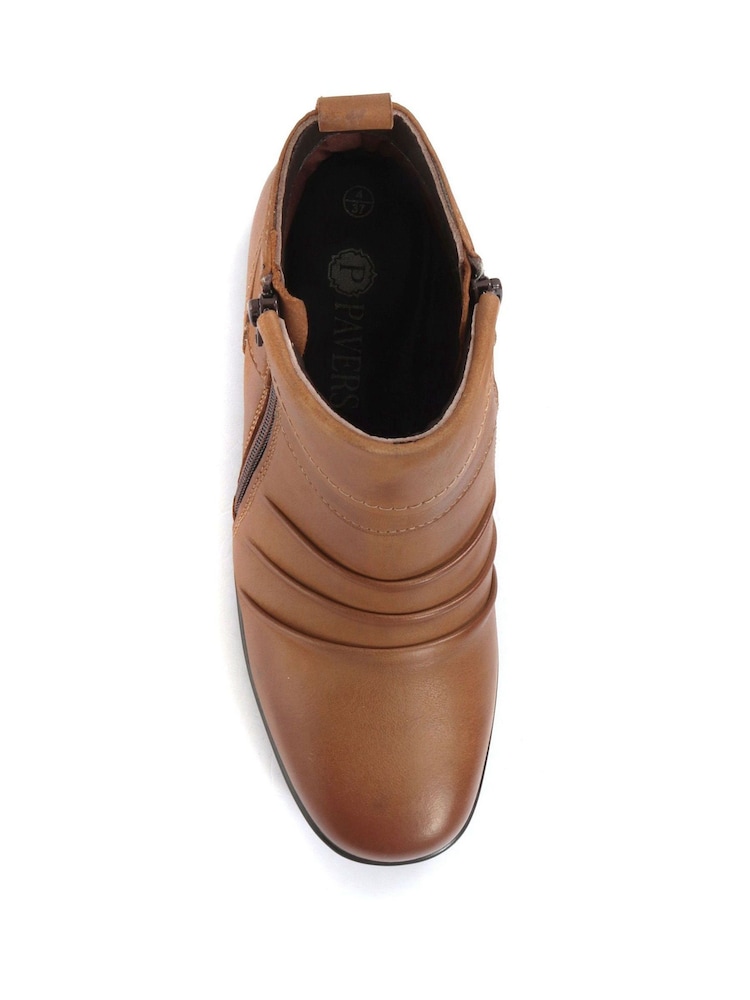 Pavers Tan Ladies Dual Zip Leather Ankle Boots - Image 4 of 7