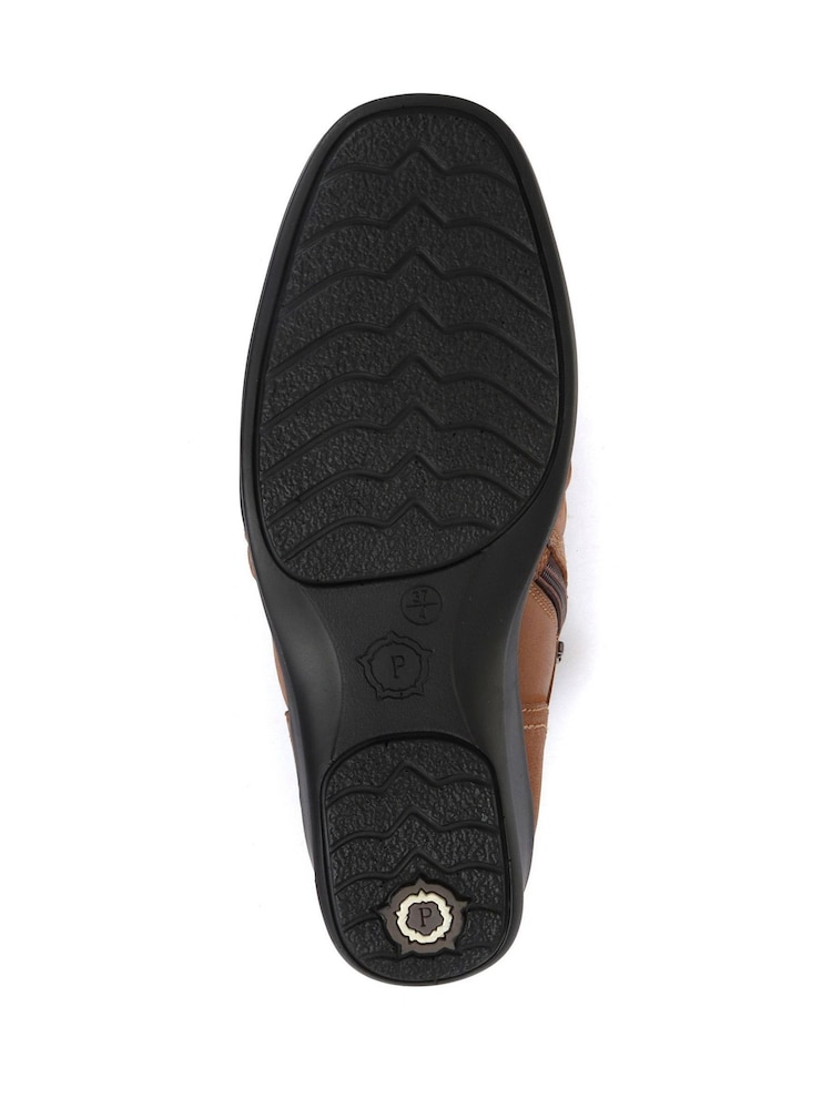 Pavers Tan Ladies Dual Zip Leather Ankle Boots - Image 5 of 7