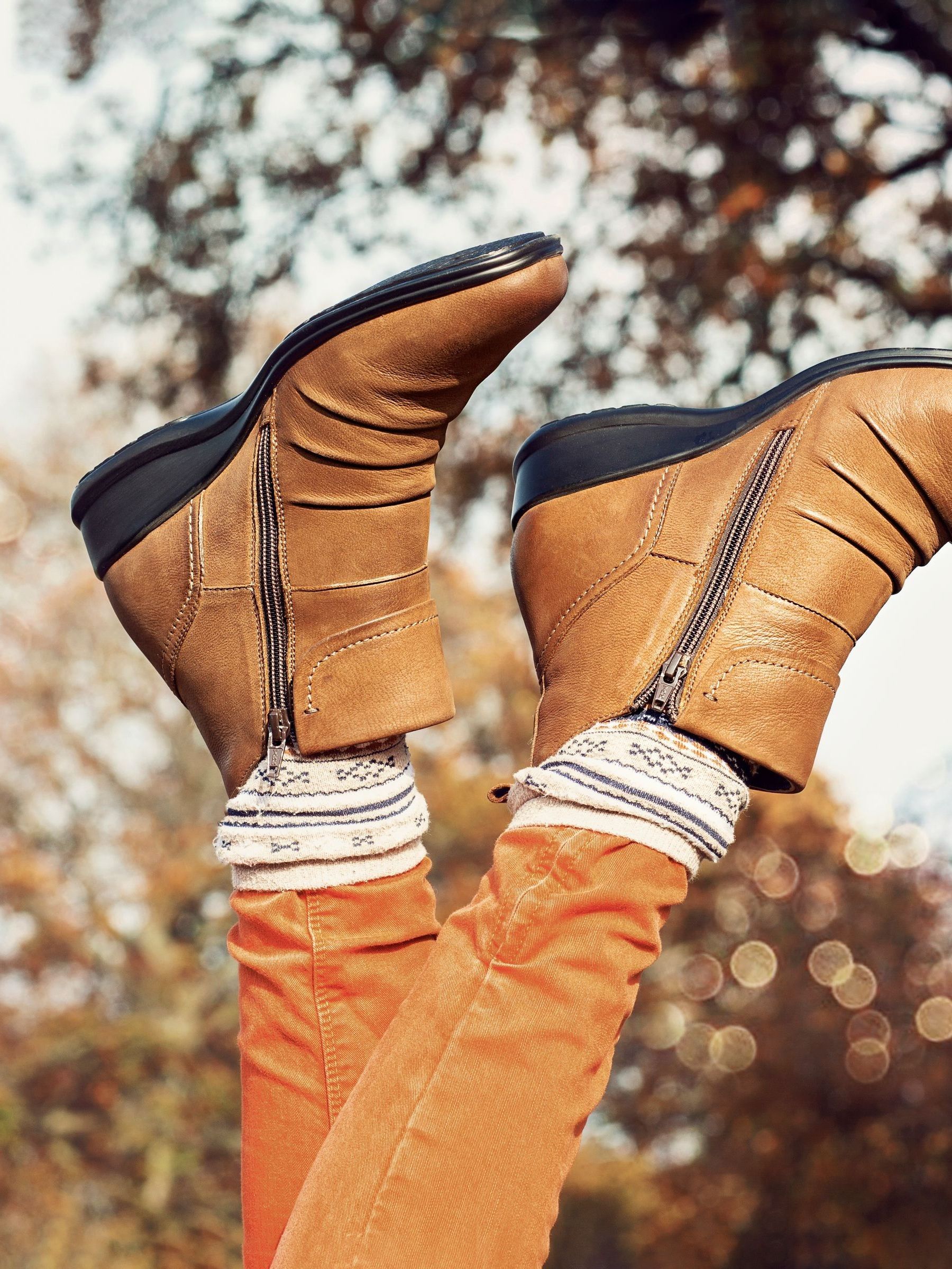 Pavers Tan Ladies Dual Zip Leather Ankle Boots