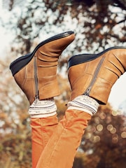 Pavers Tan Ladies Dual Zip Leather Ankle Boots - Image 6 of 7