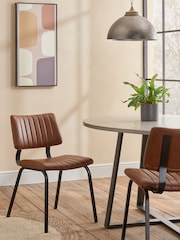Set of 2 Faux Leather Tan Brown Aiden Black Leg Dining Chairs - Image 1 of 6