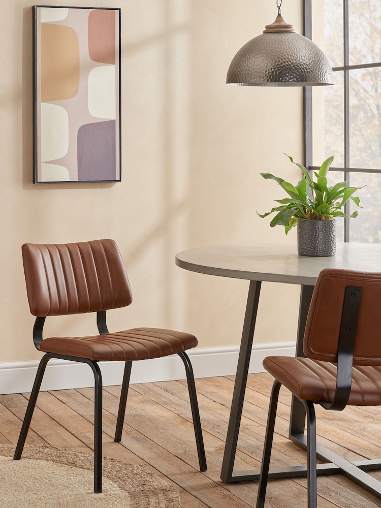 Set of 2 Faux Leather Tan Brown Aiden Black Leg Dining Chairs - Image 1 of 6