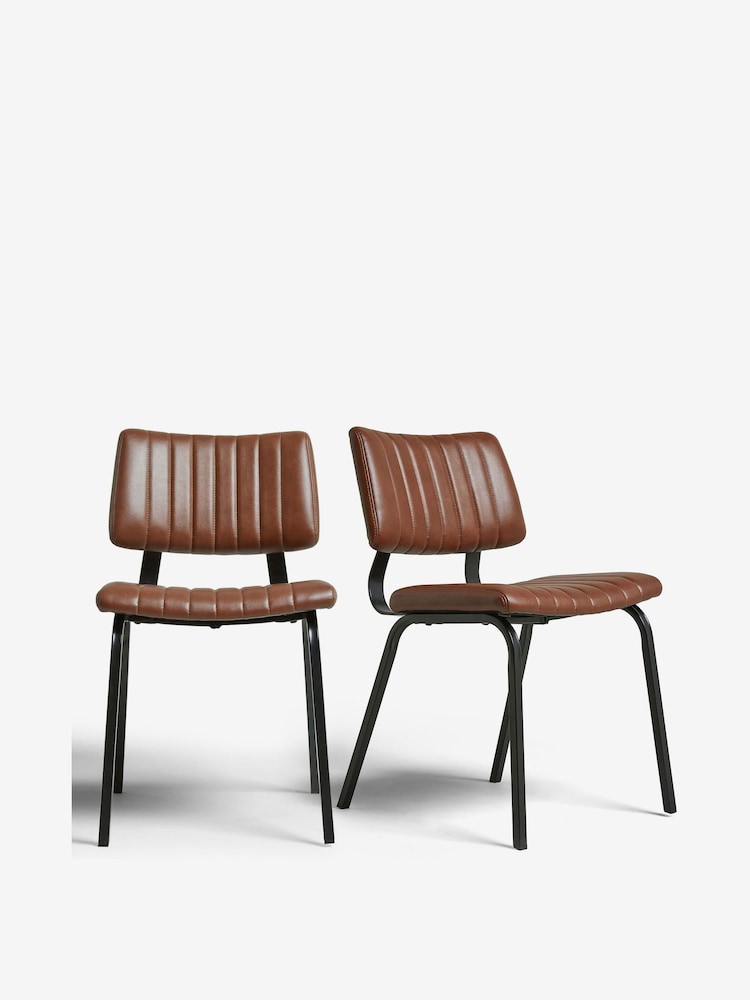 Set of 2 Faux Leather Tan Brown Aiden Black Leg Dining Chairs - Image 2 of 6