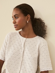 Laura Ashley Cream 100% Cotton Pointelle Lounge Button Through Top - Image 6 of 8