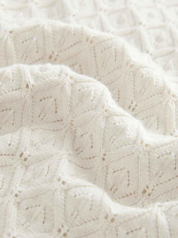 Laura Ashley Cream 100% Cotton Pointelle Lounge Button Through Top - Image 8 of 8