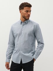 White Stretch Oxford Printed Long Sleeve Shirt - Image 1 of 4