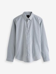 White Stretch Oxford Printed Long Sleeve Shirt - Image 2 of 4