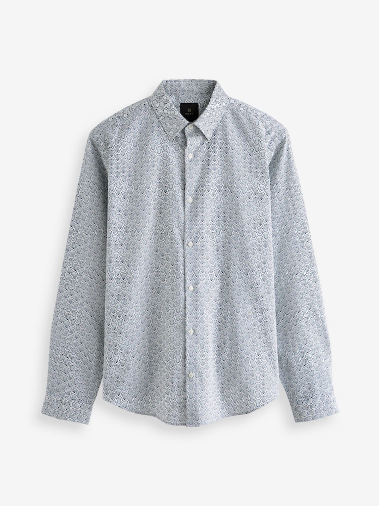 White Stretch Oxford Printed Long Sleeve Shirt - Image 2 of 4