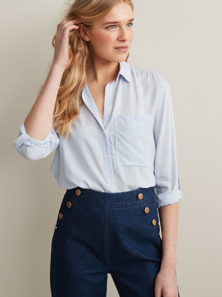 Blue/White Stripe Long Sleeve Smart Shirt - Image 1 of 7
