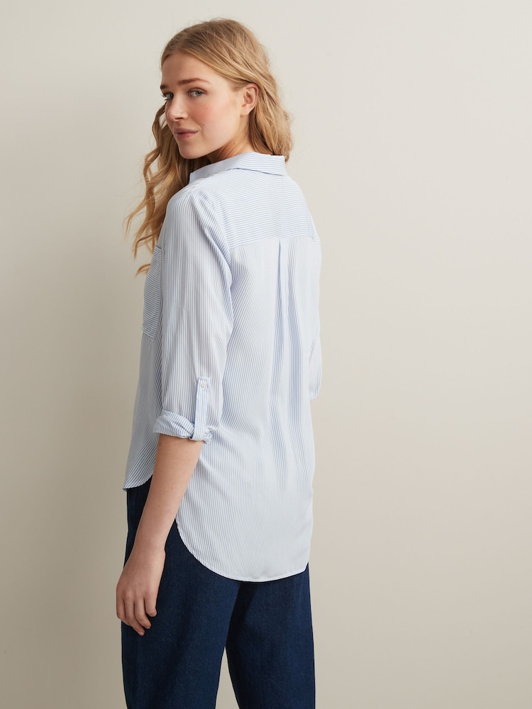 Blue/White Stripe Long Sleeve Smart Shirt - Image 3 of 7