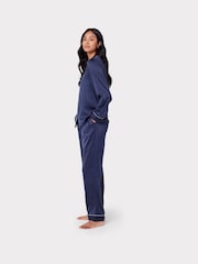 Chelsea Peers Blue Satin Bridal Lace Trim Long Pyjama Set - Image 2 of 5
