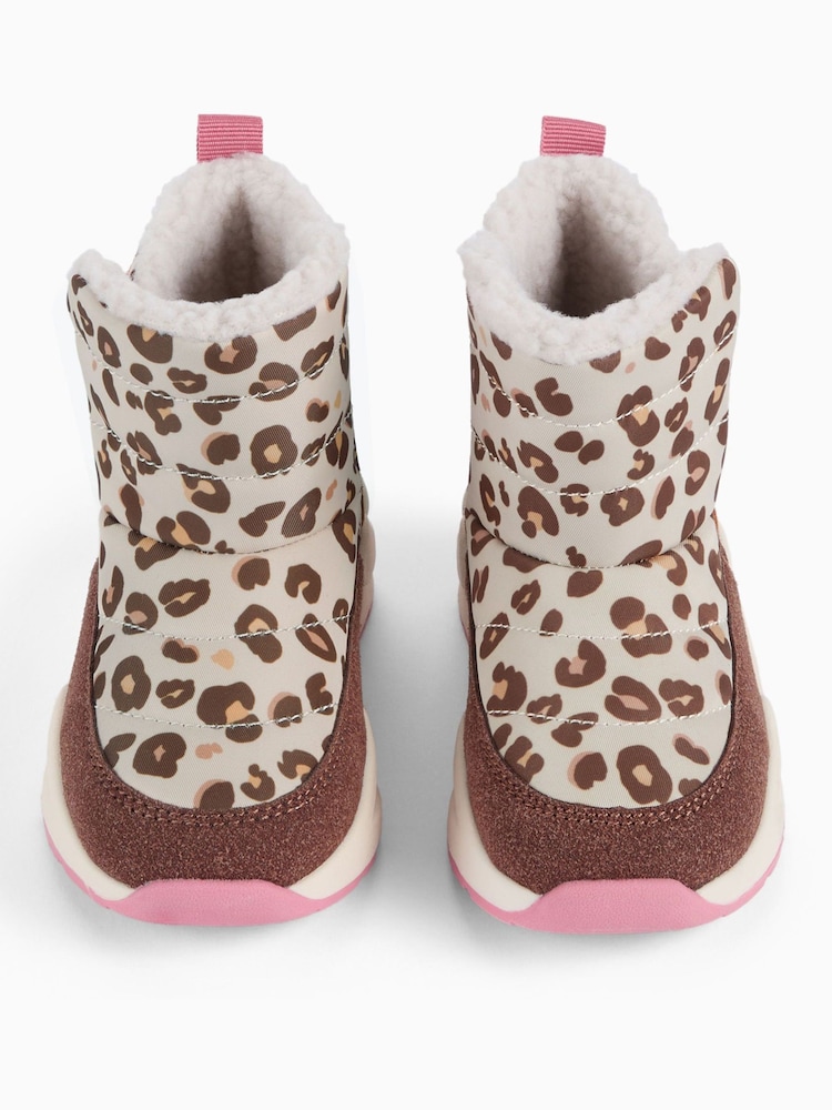KIDLY by MORI Pink Leopord Print Quilted Snow Boots - Image 2 of 4 KIDLY by MORI Pink Leopord Print Quilted Snow Boots - Image 2 of 4