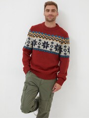 FatFace Red Denbigh Fairisle Jumper - Image 1 of 6