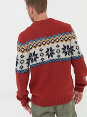 FatFace Red Denbigh Fairisle Jumper - Image 3 of 6