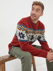 FatFace Red Denbigh Fairisle Jumper - Image 4 of 6