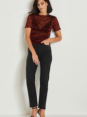 Red Sheer Metallic Sparkle Short Sleeve T-Shirt - Image 2 of 5