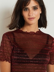 Red Sheer Metallic Sparkle Short Sleeve T-Shirt - Image 5 of 5