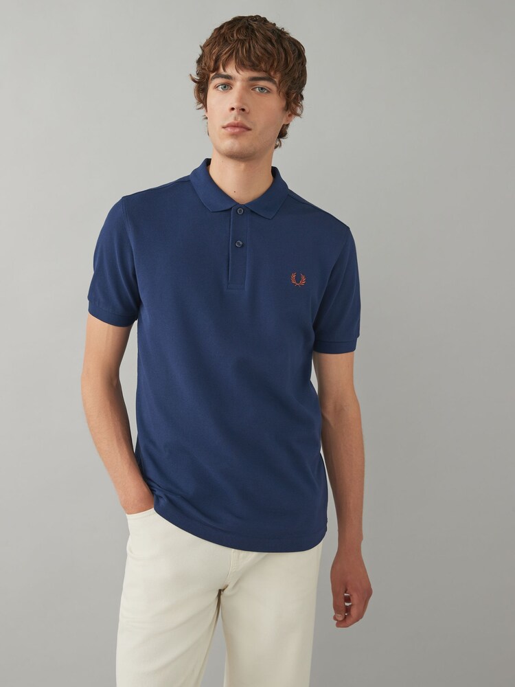 Fred Perry French Navy Plain 100% Cotton Polo Shirt - Image 1 of 7 Fred Perry French Navy Plain 100% Cotton Polo Shirt - Image 1 of 7