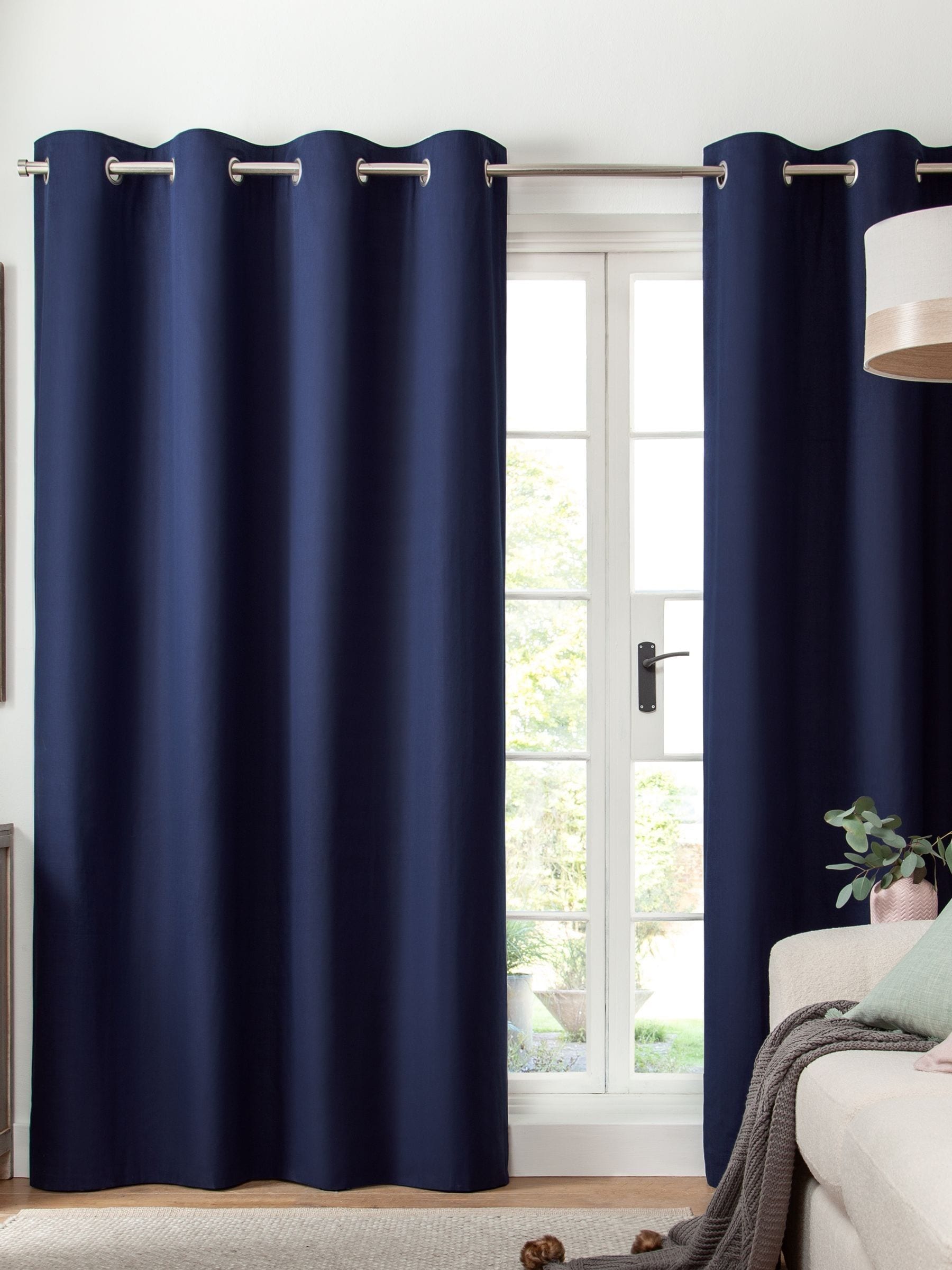 Blue Navy Cotton Lined Curtains
