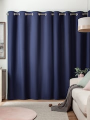 Blue Navy Lined Cotton Eyelet Curtains - Image 2 of 8