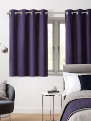 Blue Navy Lined Cotton Eyelet Curtains - Image 5 of 8