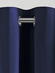 Blue Navy Lined Cotton Eyelet Curtains - Image 7 of 8