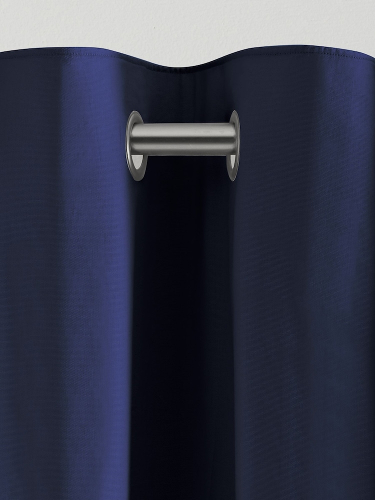 Blue Navy Lined Cotton Eyelet Curtains - Image 7 of 8