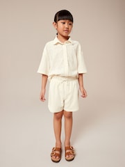 Ecru Cream Oversized Textured Shirt And Shorts Set (3-16yrs) (3-16yrs) - Image 1 of 1