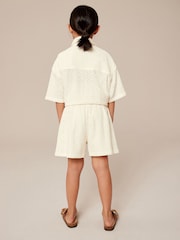Ecru Cream Oversized Textured Shirt And Shorts Set (3-16yrs) (3-16yrs) - Image 1 of 5