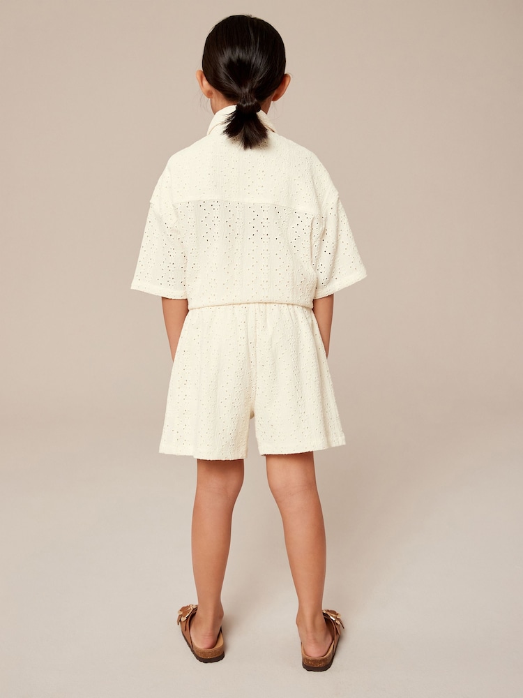 Ecru Cream Oversized Textured Shirt And Shorts Set (3-16yrs) (3-16yrs) - Image 1 of 5