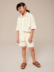 Ecru Cream Oversized Textured Shirt And Shorts Set (3-16yrs) (3-16yrs) - Image 2 of 5