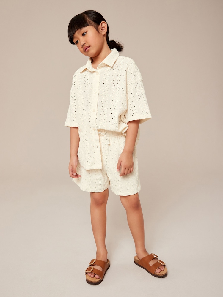 Ecru Cream Oversized Textured Shirt And Shorts Set (3-16yrs) (3-16yrs) - Image 2 of 5