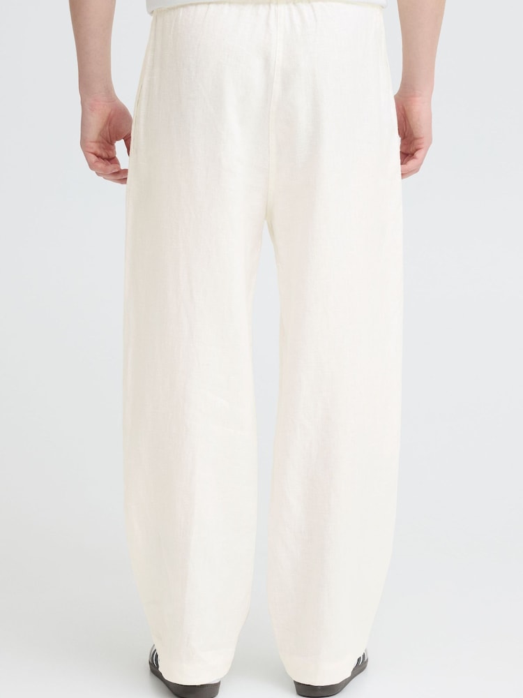 Casual Friday White Engo Drawstring Waist Linen Trousers - Image 2 of 5