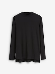 Черный - Высокая шея Лонгслив 100% Хлопковый топ - Image 5 of 5
