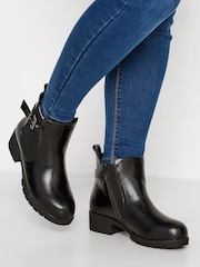 Yours Curve Black Extra Wide Fit Buckle Ankle Boots - Image 1 of 8