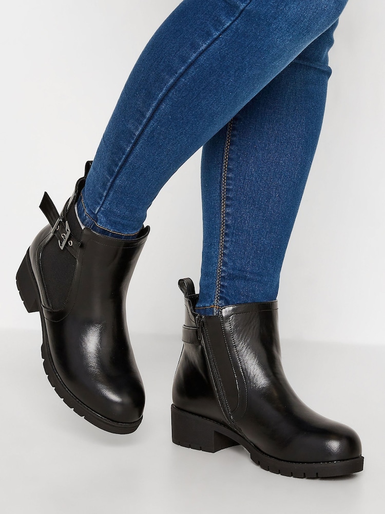Yours Curve Black Extra Wide Fit Buckle Ankle Boots - Image 1 of 8